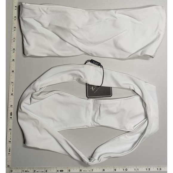 NWT ZAFUL Medium Front Tie Bandeau White bikini set - Picture 2 of 6